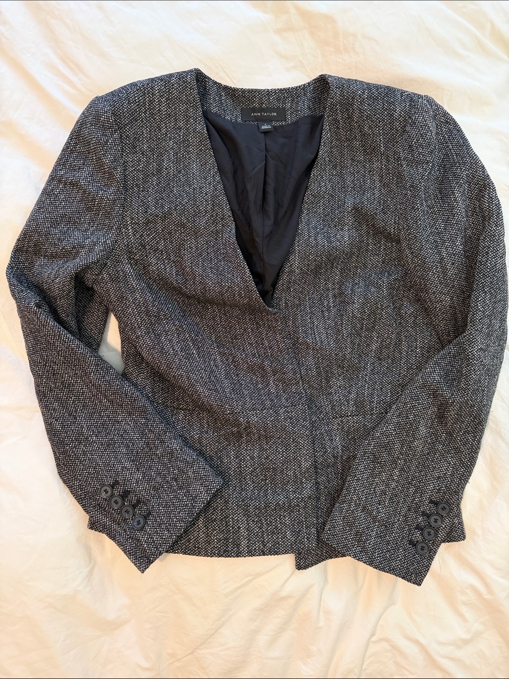 Ann Taylor Black and Gray Textured Open-Front Blazer